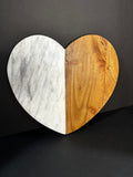 Heart Shaped Vertical Marble and Wood Serving Board for Kitchen Decor