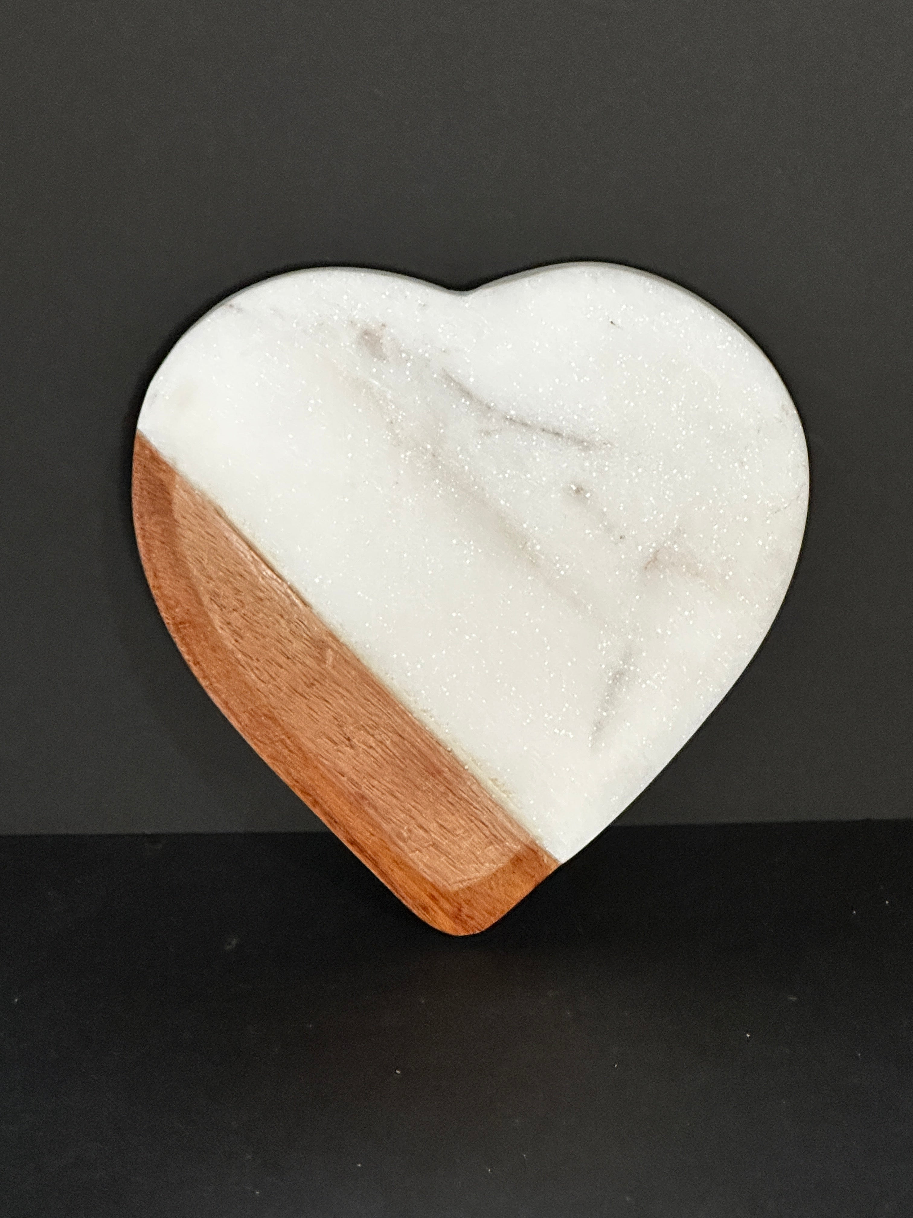 Marble Heart Shaped Coaster - Small Wood Angled Bottom