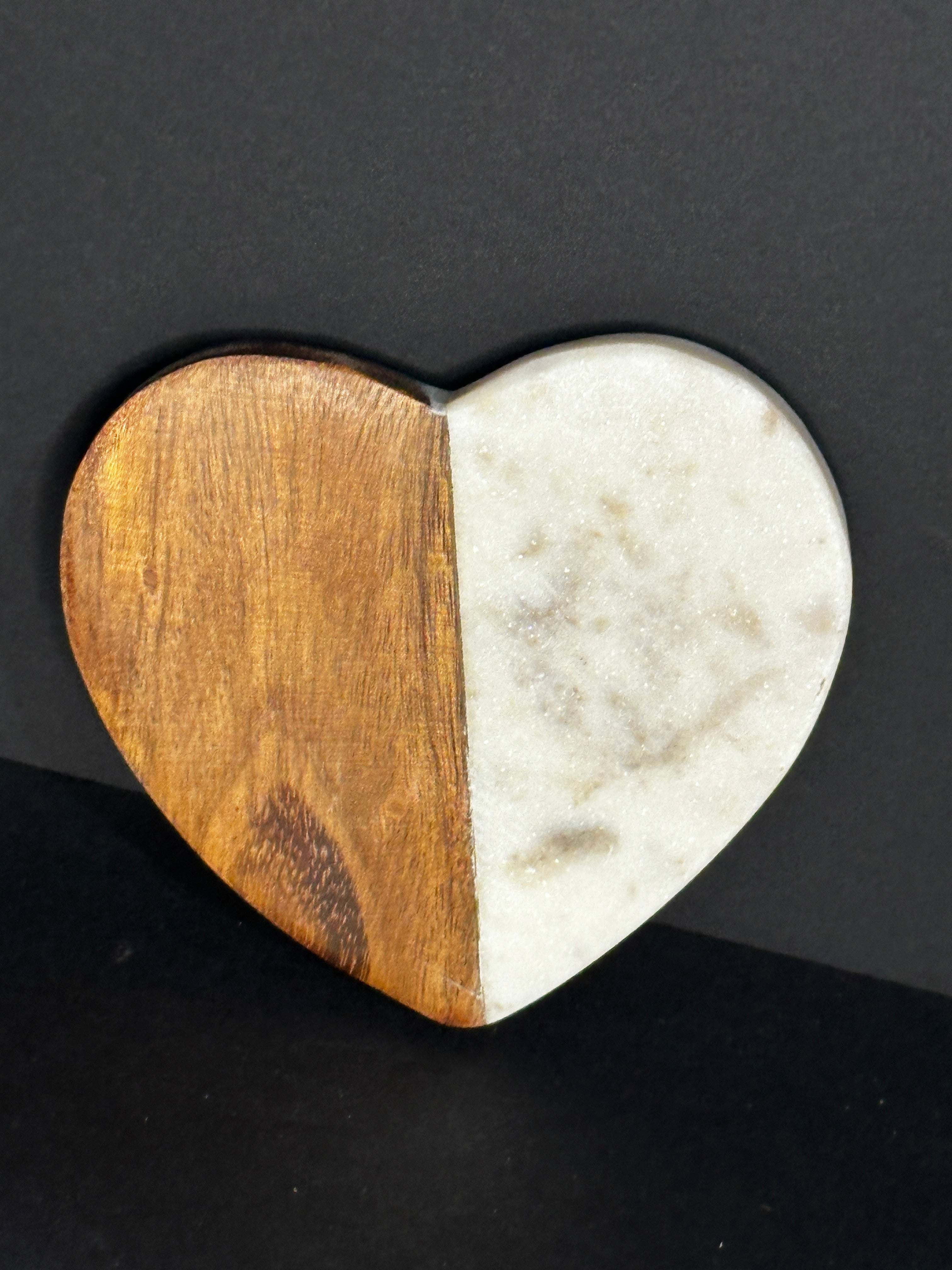 Heart Shaped Coaster - Half Wood Half Marble Verticle